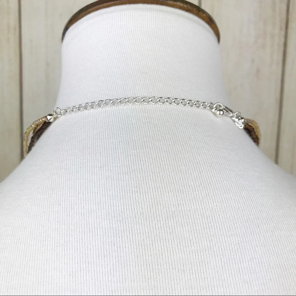 Brown Beaded Multi Strand Necklace Faceted Stone‎ Pendant Boho Chic Earthcore